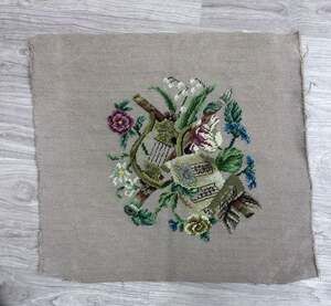 Vintage Dritz Luxury Needlepoint Floral and Musical Instrument Tapestry Piece